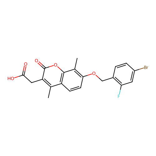 {7-[(4-bromo-2-fluorobenzyl)oxy]-4,8-dimethyl-2-oxo-2H-chromen-3-yl}acetic acid structure