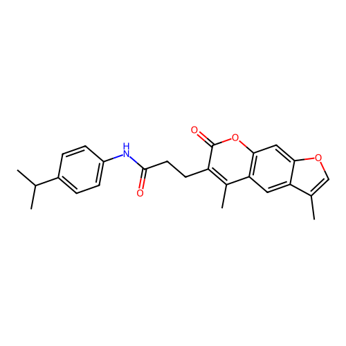 3-(3,5-dimethyl-7-oxo-7H-furo[3,2-g]chromen-6-yl)-N-(4-isopropylphenyl)propanamide structure