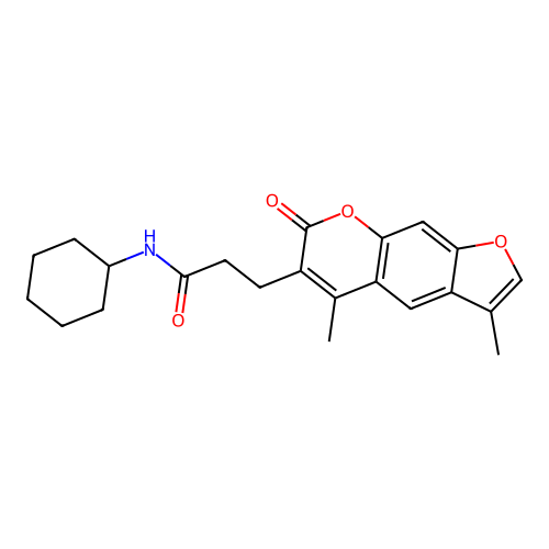 N-cyclohexyl-3-(3,5-dimethyl-7-oxo-7H-furo[3,2-g]chromen-6-yl)propanamide structure