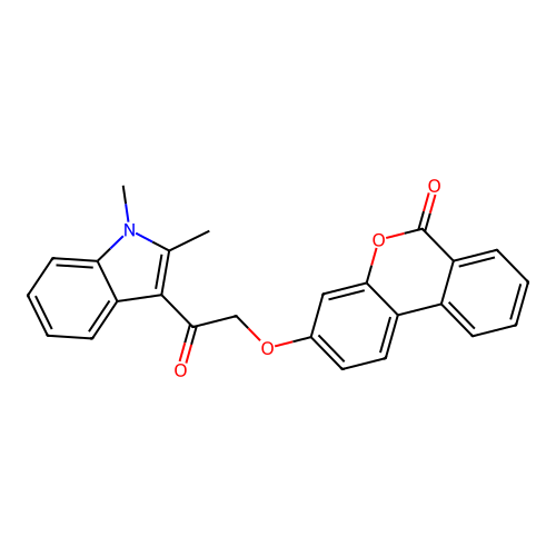 3-(2-(1,2-dimethyl-1H-indol-3-yl)-2-oxoethoxy)-6H-benzo[c]chromen-6-one structure