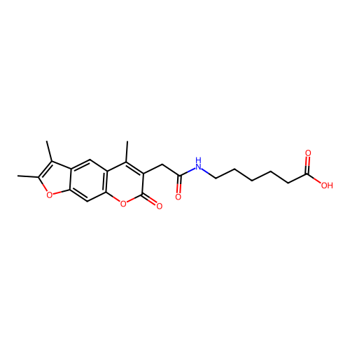 6-{[(2,3,5-trimethyl-7-oxo-7H-furo[3,2-g]chromen-6-yl)acetyl]amino}hexanoic acid structure