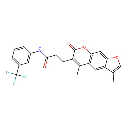 3-(3,5-dimethyl-7-oxo-7H-furo[3,2-g]chromen-6-yl)-N-(3-(trifluoromethyl)phenyl)propanamide structure