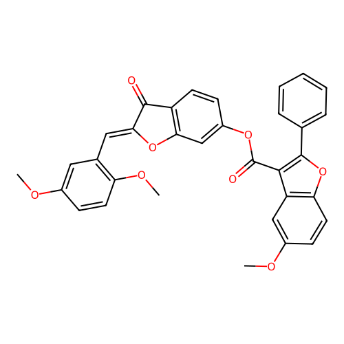 (Z)-2-(2,5-dimethoxybenzylidene)-3-oxo-2,3-dihydrobenzofuran-6-yl 5-methoxy-2-phenylbenzofuran-3-carboxylate structure