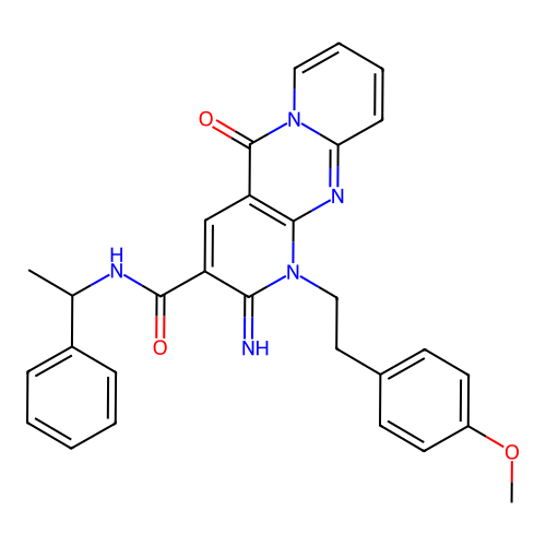 2-imino-1-[2-(4-methoxyphenyl)ethyl]-5-oxo-N-(1-phenylethyl)-1,5-dihydro-2H-dipyrido[1,2-a:2',3'-d]pyrimidine-3-carboxamide structure