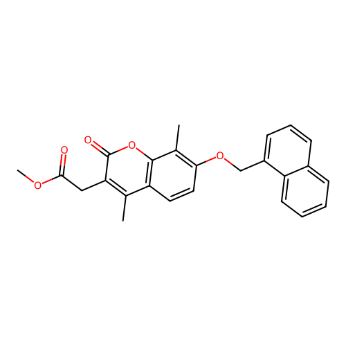 methyl 2-[4,8-dimethyl-7-(1-naphthylmethoxy)-2-oxo-2H-chromen-3-yl]acetate structure