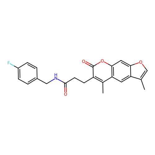 3-(3,5-dimethyl-7-oxo-7H-furo[3,2-g]chromen-6-yl)-N-(4-fluorobenzyl)propanamide structure