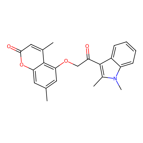 5-(2-(1,2-dimethyl-1H-indol-3-yl)-2-oxoethoxy)-4,7-dimethyl-2H-chromen-2-one structure