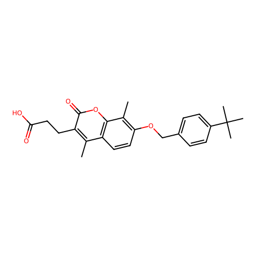 3-{7-[(4-tert-butylbenzyl)oxy]-4,8-dimethyl-2-oxo-2H-chromen-3-yl}propanoic acid structure