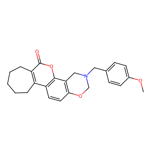 3-(4-methoxybenzyl)-3,4,8,9,10,11-hexahydro-2H-cyclohepta[3,4]chromeno[8,7-e][1,3]oxazin-6(7H)-one structure