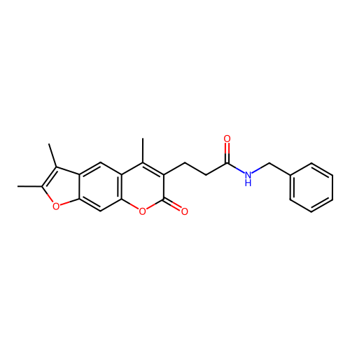N-benzyl-3-(2,3,5-trimethyl-7-oxo-7H-furo[3,2-g]chromen-6-yl)propanamide structure