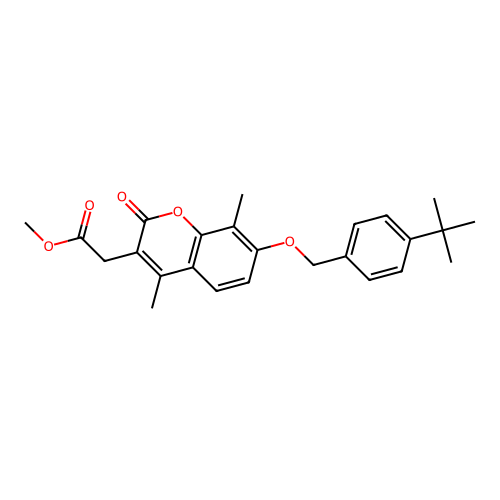 methyl {7-[(4-tert-butylbenzyl)oxy]-4,8-dimethyl-2-oxo-2H-chromen-3-yl}acetate structure
