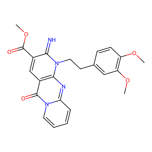 methyl 7-[2-(3,4-dimethoxyphenyl)ethyl]-6-imino-2-oxo-1,7,9-triazatricyclo[8.4.0.0^{3,8}]tetradeca-3(8),4,9,11,13-pentaene-5-carboxylate structure