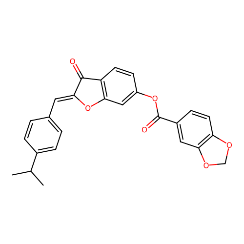(Z)-2-(4-isopropylbenzylidene)-3-oxo-2,3-dihydrobenzofuran-6-yl benzo[d][1,3]dioxole-5-carboxylate structure