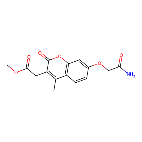 methyl [7-(2-amino-2-oxoethoxy)-4-methyl-2-oxo-2H-chromen-3-yl]acetate structure