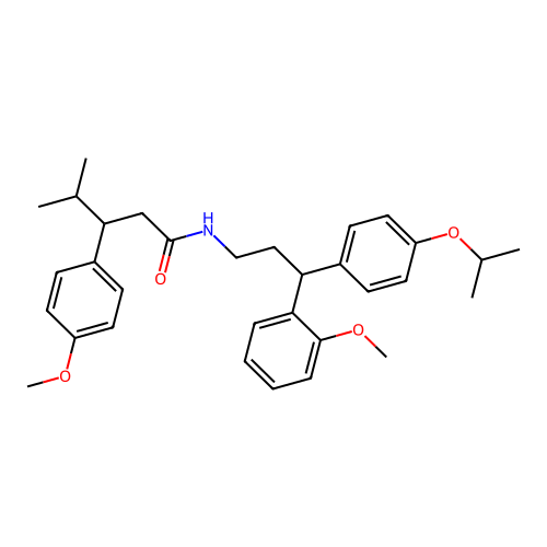3-(4-methoxyphenyl)-N-[3-(2-methoxyphenyl)-3-(4-propan-2-yloxyphenyl)propyl]-4-methyl-pentanamide structure