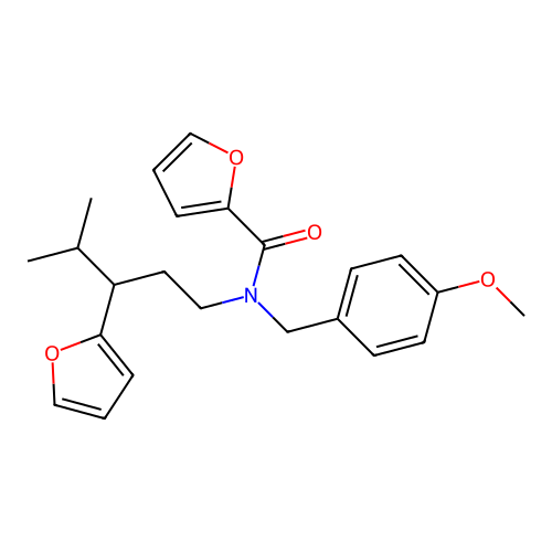 N-(3-(furan-2-yl)-4-methylpentyl)-N-(4-methoxybenzyl)furan-2-carboxamide structure