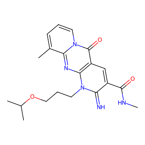 6-imino-N,11-dimethyl-2-oxo-7-[3-(propan-2-yloxy)propyl]-1,7,9-triazatricyclo[8.4.0.0^{3,8}]tetradeca-3(8),4,9,11,13-pentaene-5-carboxamide structure