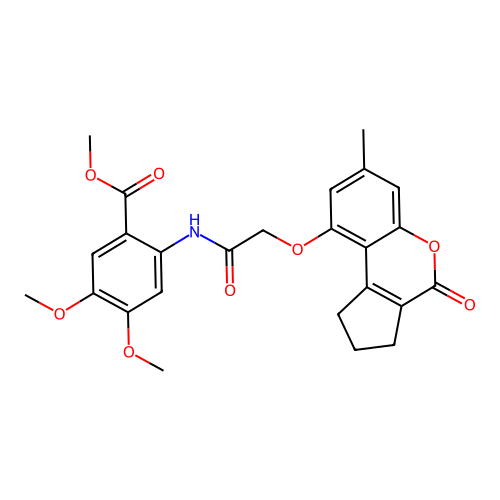 methyl 4,5-dimethoxy-2-(2-((7-methyl-4-oxo-1,2,3,4-tetrahydrocyclopenta[c]chromen-9-yl)oxy)acetamido)benzoate structure