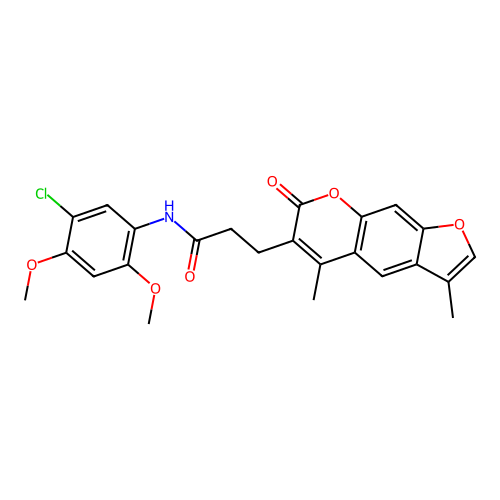 N-(5-chloro-2,4-dimethoxyphenyl)-3-(3,5-dimethyl-7-oxo-7H-furo[3,2-g]chromen-6-yl)propanamide structure