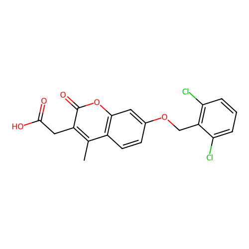 2-[7-[(2,6-Dichlorophenyl)methoxy]-4-methyl-2-oxochromen-3-yl]acetic acid structure