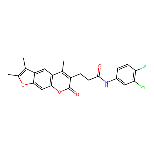 N-(3-chloro-4-fluorophenyl)-3-(2,3,5-trimethyl-7-oxo-7H-furo[3,2-g]chromen-6-yl)propanamide structure