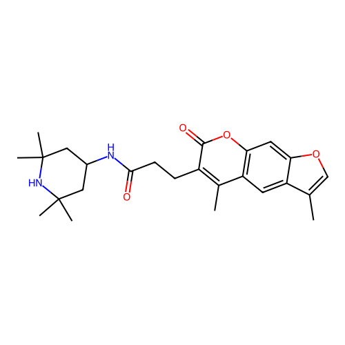 3-(3,5-dimethyl-7-oxo-7H-furo[3,2-g]chromen-6-yl)-N-(2,2,6,6-tetramethylpiperidin-4-yl)propanamide structure