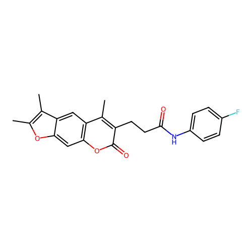 N-(4-fluorophenyl)-3-(2,3,5-trimethyl-7-oxo-7H-furo[3,2-g]chromen-6-yl)propanamide structure