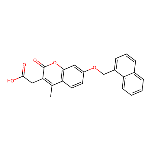 2-[4-methyl-7-(1-naphthylmethoxy)-2-oxo-2H-chromen-3-yl]acetic acid structure