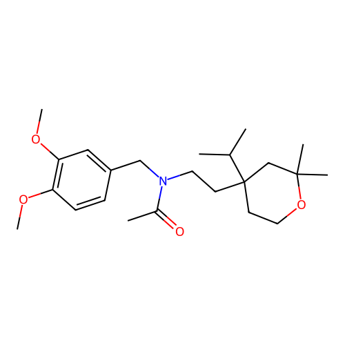 N-(3,4-dimethoxybenzyl)-N-{2-[2,2-dimethyl-4-(propan-2-yl)tetrahydro-2H-pyran-4-yl]ethyl}acetamide structure