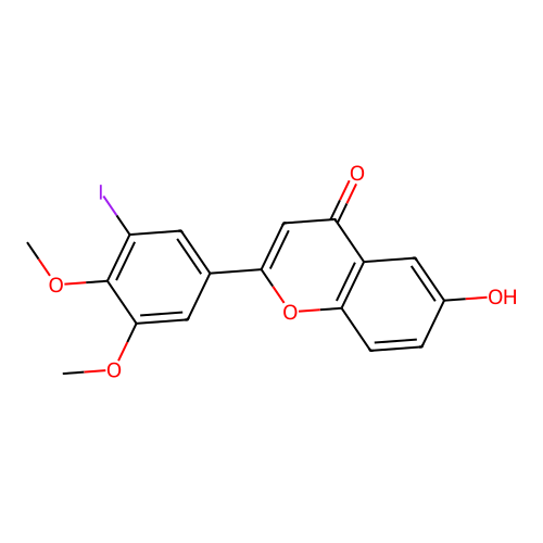 6-hydroxy-2-(3-iodo-4,5-dimethoxyphenyl)-4H-chromen-4-one structure