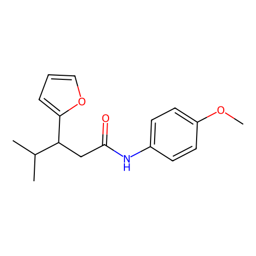 3-(furan-2-yl)-N-(4-methoxyphenyl)-4-methylpentanamide structure