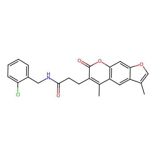 N-(2-chlorobenzyl)-3-(3,5-dimethyl-7-oxo-7H-furo[3,2-g]chromen-6-yl)propanamide structure