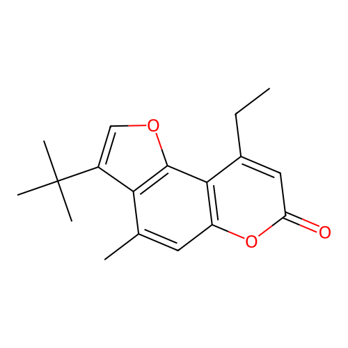 3-tert-butyl-9-ethyl-4-methyl-7H-furo[2,3-f]chromen-7-one structure