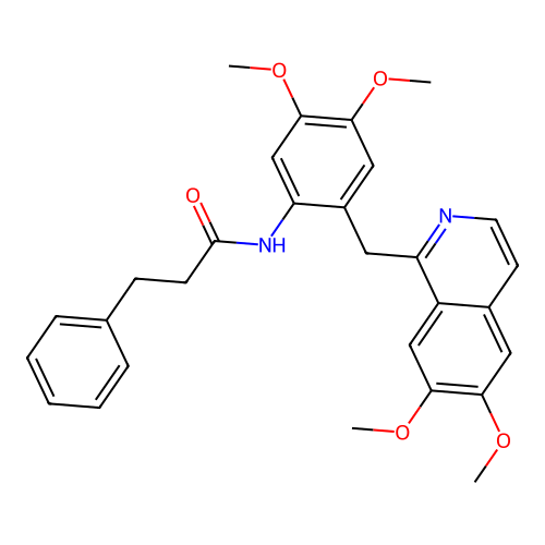 N-{2-[(6,7-dimethoxyisoquinolin-1-yl)methyl]-4,5-dimethoxyphenyl}-3-phenylpropanamide structure