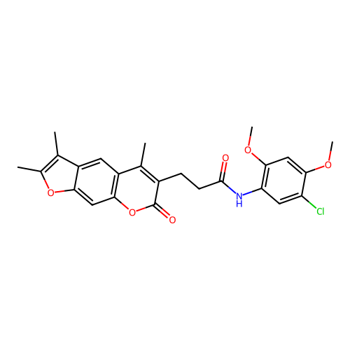 N-(5-chloro-2,4-dimethoxyphenyl)-3-(2,3,5-trimethyl-7-oxo-7H-furo[3,2-g]chromen-6-yl)propanamide structure
