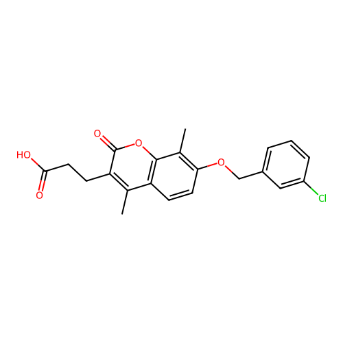 3-{7-[(3-chlorobenzyl)oxy]-4,8-dimethyl-2-oxo-2H-chromen-3-yl}propanoic acid structure