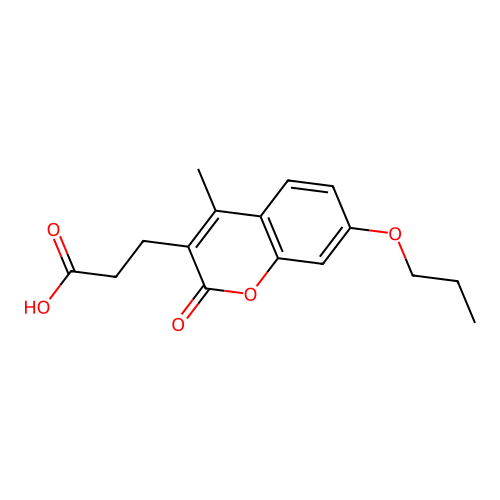 3-(4-methyl-2-oxo-7-propoxy-2H-chromen-3-yl)propanoic acid structure