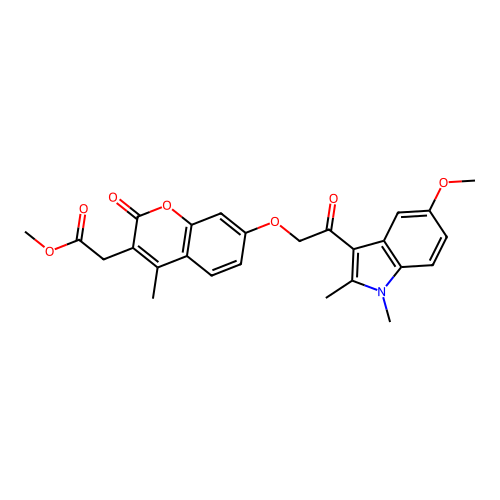 methyl 2-(7-(2-(5-methoxy-1,2-dimethyl-1H-indol-3-yl)-2-oxoethoxy)-4-methyl-2-oxo-2H-chromen-3-yl)acetate structure