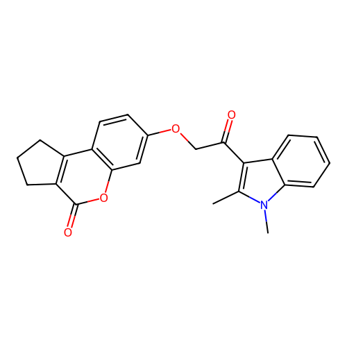 7-(2-(1,2-dimethyl-1H-indol-3-yl)-2-oxoethoxy)-2,3-dihydrocyclopenta[c]chromen-4(1H)-one structure