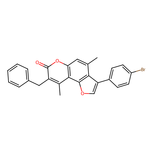 8-benzyl-3-(4-bromophenyl)-4,9-dimethyl-7H-furo[2,3-f]chromen-7-one structure