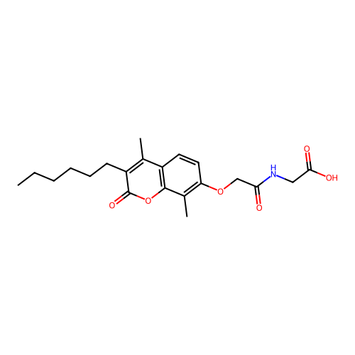 N-{[(3-hexyl-4,8-dimethyl-2-oxo-2H-chromen-7-yl)oxy]acetyl}glycine structure