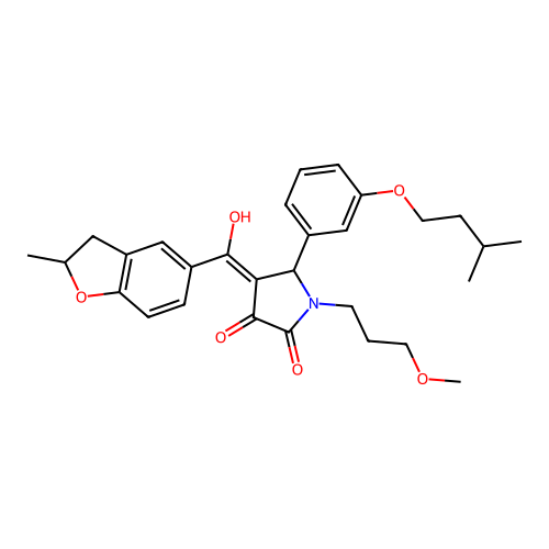 (4E)-4-[hydroxy(2-methyl-2,3-dihydro-1-benzofuran-5-yl)methylidene]-1-(3-methoxypropyl)-5-[3-(3-methylbutoxy)phenyl]pyrrolidine-2,3-dione structure