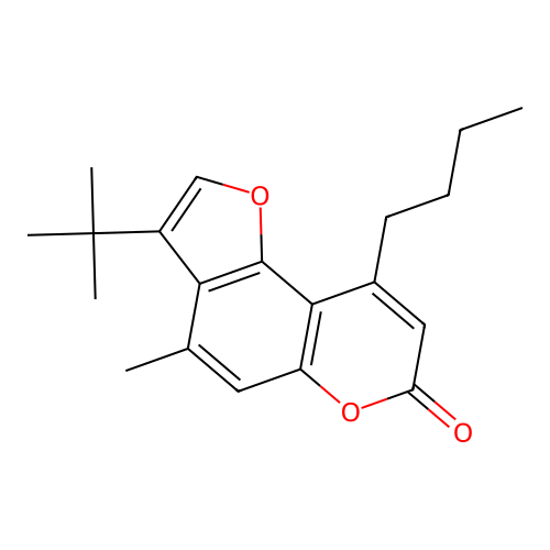 9-butyl-3-tert-butyl-4-methyl-7H-furo[2,3-f]chromen-7-one structure