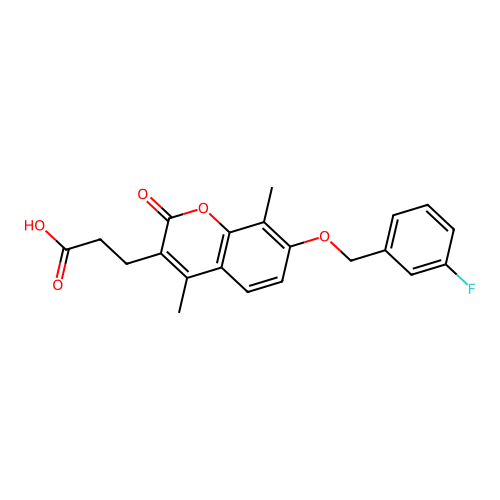 3-{7-[(3-fluorobenzyl)oxy]-4,8-dimethyl-2-oxo-2H-chromen-3-yl}propanoic acid structure