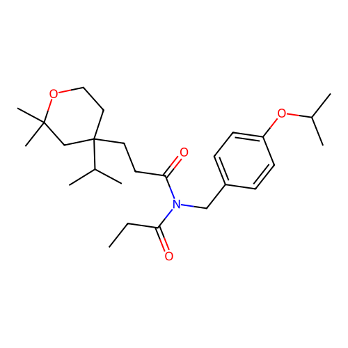 3-(2,2-dimethyl-4-propan-2-yloxan-4-yl)-N-propanoyl-N-[(4-propan-2-yloxyphenyl)methyl]propanamide structure