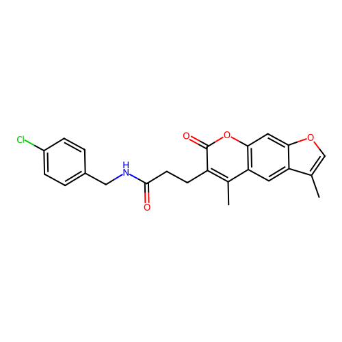 N-(4-chlorobenzyl)-3-(3,5-dimethyl-7-oxo-7H-furo[3,2-g]chromen-6-yl)propanamide structure