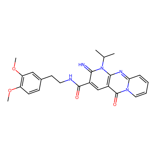 N-[2-(3,4-dimethoxyphenyl)ethyl]-6-imino-2-oxo-7-(propan-2-yl)-1,7,9-triazatricyclo[8.4.0.0^{3,8}]tetradeca-3(8),4,9,11,13-pentaene-5-carboxamide structure