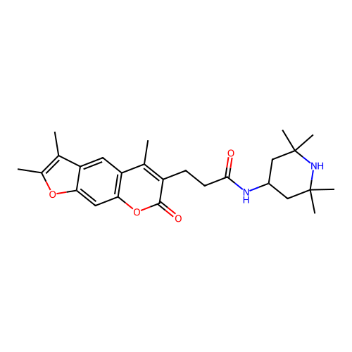 N-(2,2,6,6-tetramethylpiperidin-4-yl)-3-(2,3,5-trimethyl-7-oxo-7H-furo[3,2-g]chromen-6-yl)propanamide structure