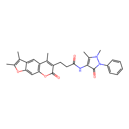 N-(1,5-dimethyl-3-oxo-2-phenyl-2,3-dihydro-1H-pyrazol-4-yl)-3-(2,3,5-trimethyl-7-oxo-7H-furo[3,2-g]chromen-6-yl)propanamide structure