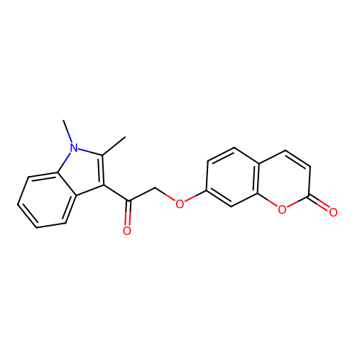 7-(2-(1,2-dimethyl-1H-indol-3-yl)-2-oxoethoxy)-2H-chromen-2-one structure